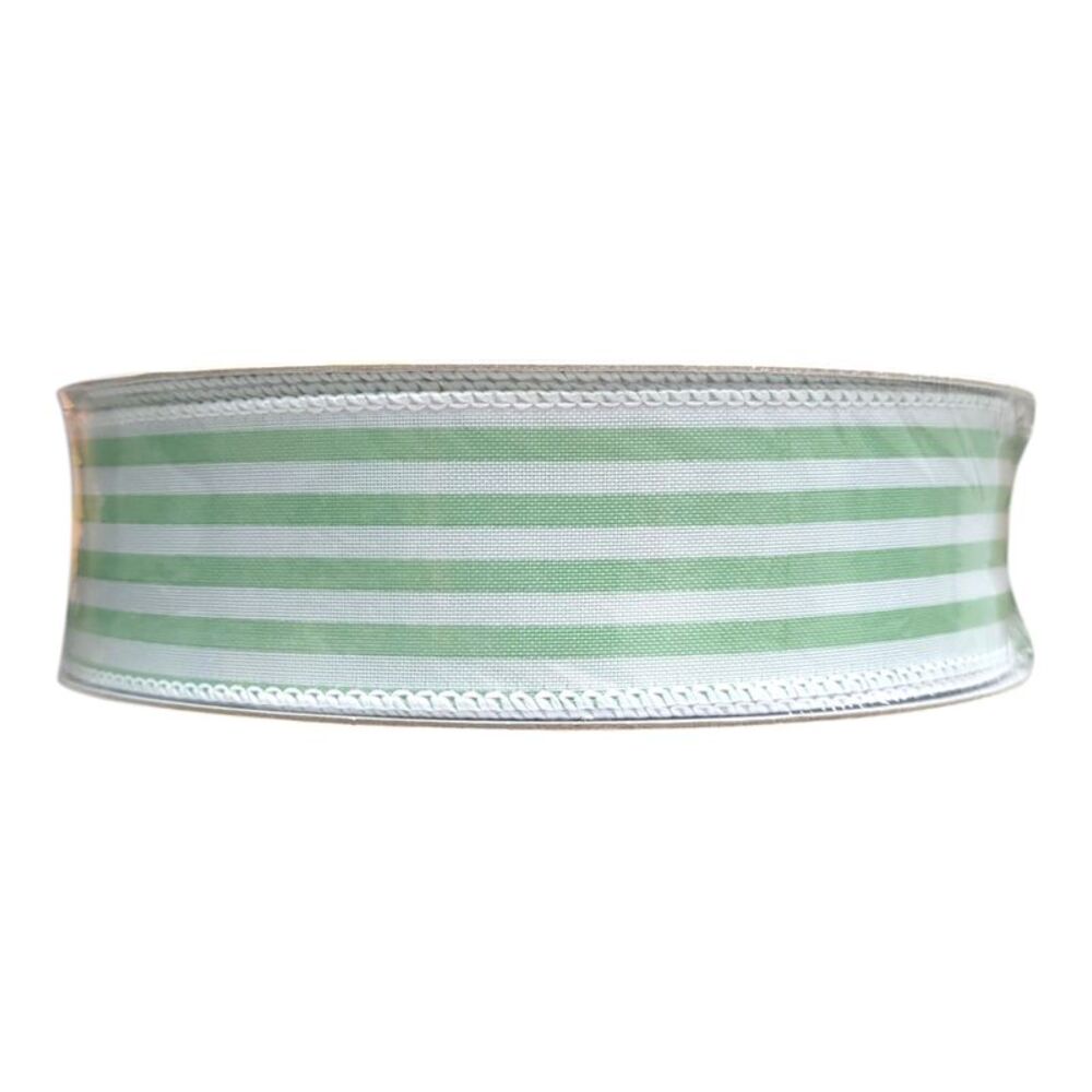 Green Stripe - Member's Mark Wired Edge Premium Spring Ribbon, 1.5in Wide x 50yd